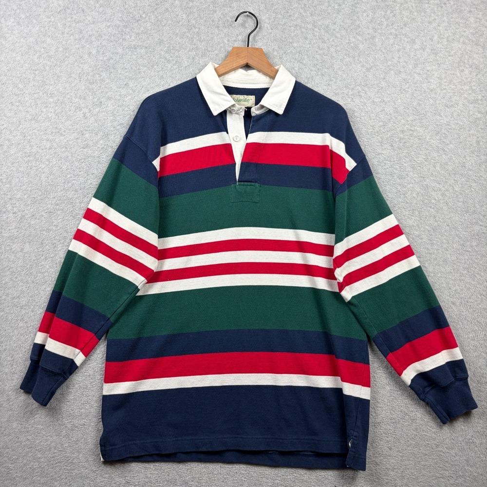 Vintage St Johns Bay Rugby Shirt Mens Large Striped Colorblock Heavy Cotton 90s